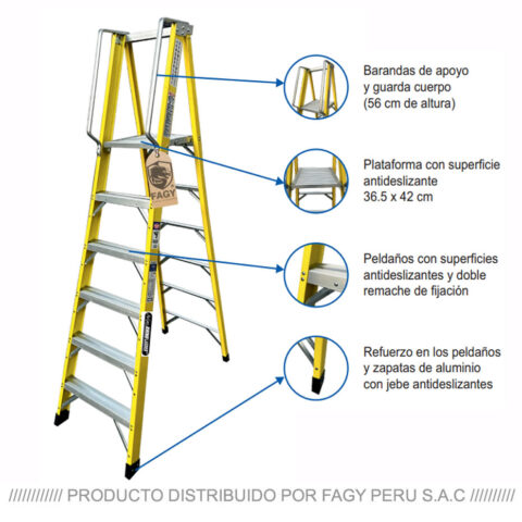 Escalera tijera plataforma fibra de vidrio rhino hoist