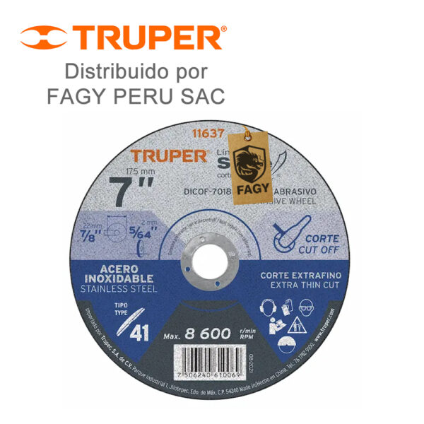 Disco 7″ corte de acero inoxidable Truper 11637